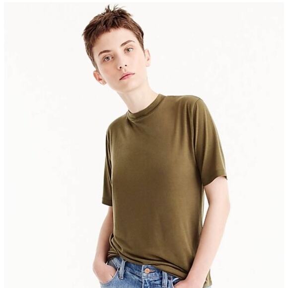 NWT J. Crew Olive Green Mockneck Lyocell T-Shirt - SIZE XS - Picture 3 of 8